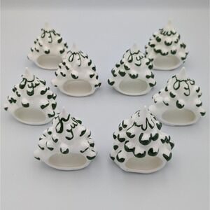 VTG Reed Fine Bone China Christmas Tree Napkin Rings Set of 8 Holiday Decor